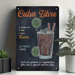CUBA LIBRE Metal Sign 8x12 Inches, Vintage Bar & Kitchen Wall Decor Poster, Cocktail Recipe Art - Rum & Cola Tropical Drink, Retro Man Cave Decor for Home