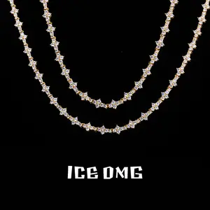 ICEOMG New Arrive 6.5mm Silver Tennis Chain Brass with Bling Zircon Flower Shaped Tennis Chain Necklace for Women jewelry gifts
