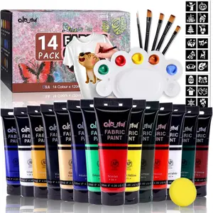 Colorful 14 Colors Permanent Fabric Paint for Furniture,  (120 ml) Sticker Stencils Included,Fabric Paint for Clothes, Soft Rich Pigment Non-Toxic Textile Paint for Fabric DIY Crafts T-shirts Shoes Jeans DIY for Adult, DIY Painting Supplies