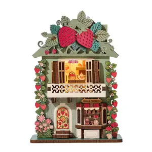ETKVR RFM09 Strawberry Mini House Fridge Magnet DIY Cute Handmade Puzzle Building Block Assembly Model Toy Self-Adhesive Magnetic
