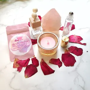 Rose Bliss Gift Bundle | Rose Quartz Crystal, Rose Herbal Tea, Rose Oil Candle, Rose Quartz Massage Roller & Crystal Oil Diffuser, All Natural Gifts for Her, Birthday Gift, Mother's Day Gift, Anniversary Gift, Valentines Day Gift