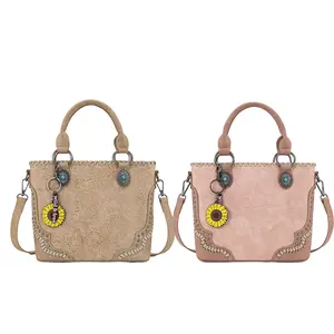 Montana West Embossed Collection Large Tote Crossbody Bag for Women Fall Purses with Sunflower Charm & Turquoise Accents