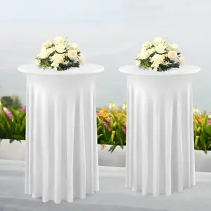 2-Pack White Fitted Highboy Table Skirts - Stretchy, Smooth, Wrinkle-Free Round Covers for Weddings, Special Events | Contemporary Festive Decoration for Home & Party Supplies
