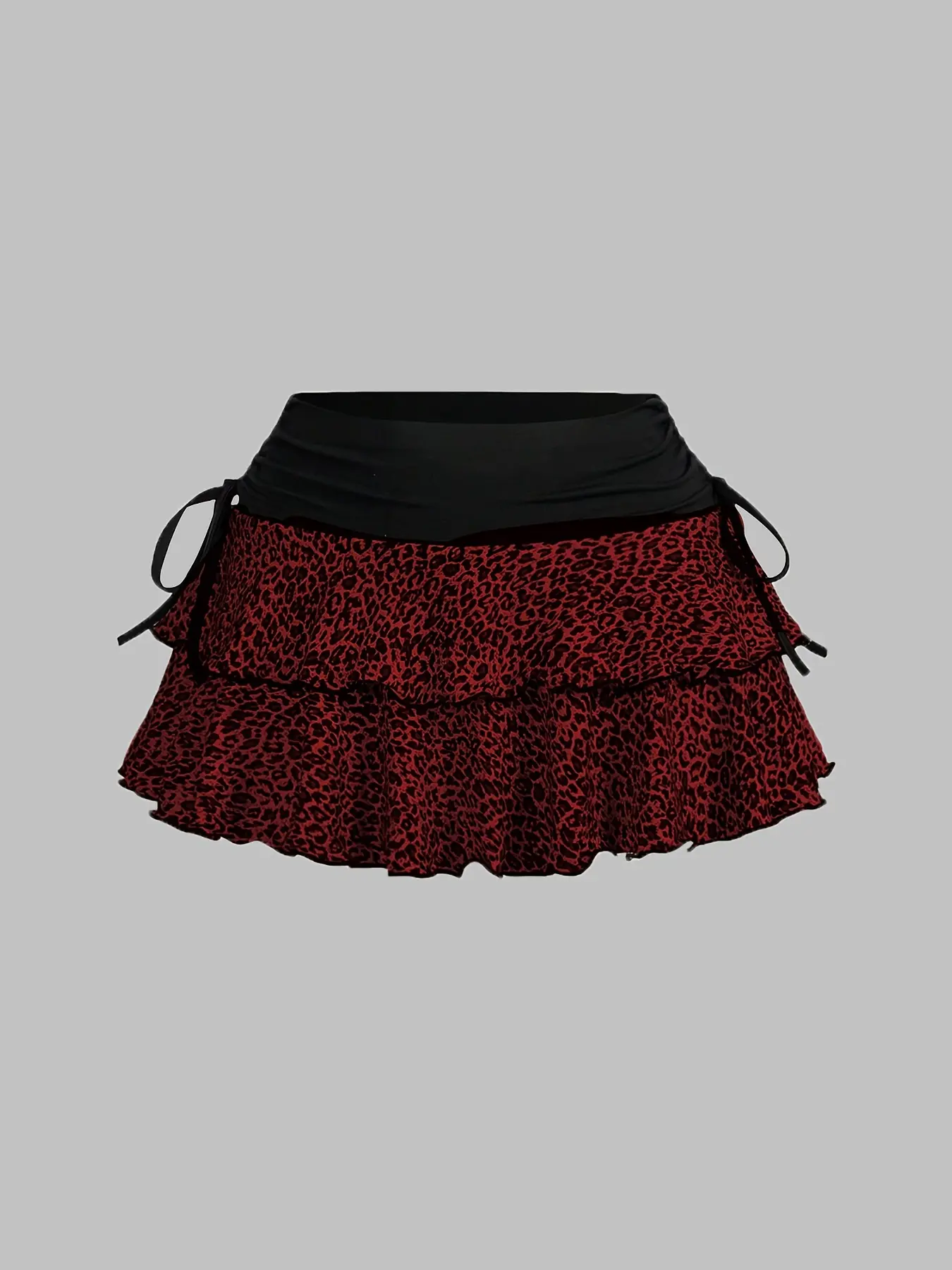 Women's Leopard Print Ruffle Hem A-Line Mini Skirt, Casual Skirts, Y2K Style High Waist Fitted Ruffled Pleated Hemline Design, Casual Fashion for Spring & Fall Seasons, Womenswear