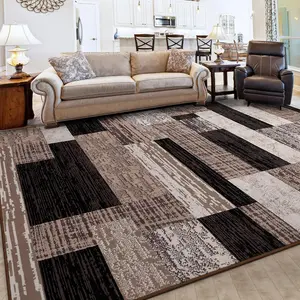 Modern Geometric Patchwork Area Rug, 5x8 Chocolate Large Rugs for Living Room, Rockwood Collection Indoor Rugs for Bedroom, Throw Carpet Floor Decor for Entryway Dining Room Office Nursery