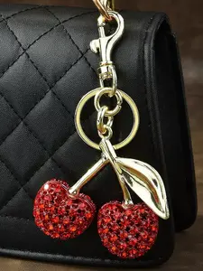 Full Rhinestone Cherry Stylish Keychain, Exquisite Metal Pendant for Women, Keychain For Bags, Bag Keys Decoration, Mother's Day Graduation Gift