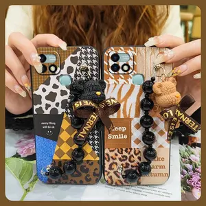 Waterproof Bear bracelet Phone Case For infinix X659B/HOT 10i soft case Dirt-resistant Cartoon Back Cover Black pearl pendant cute Skin-friendly feel silicone protective case