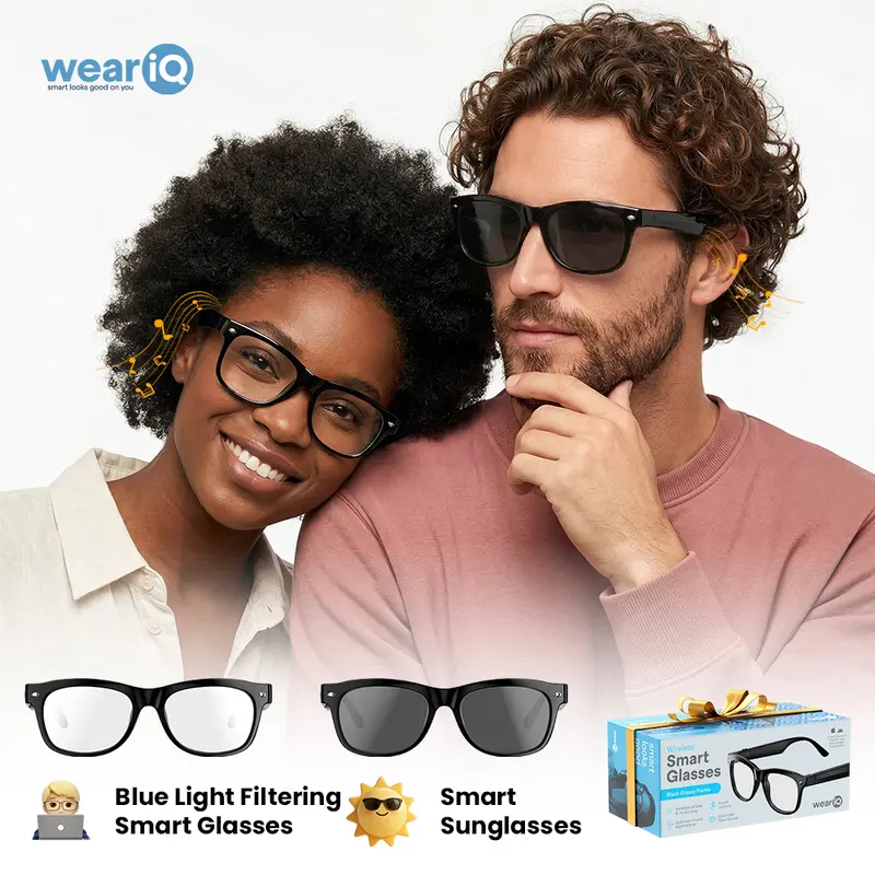 Aruaflux AI Smart Glasses - Wearable Devices with App Control, IPX4 Frame, Blue Light Blocking Polarized Lenses, 10 Hours Music, Real-Time AI Translation, HD Calling, Built-In Mic/Speakers, Digital Eye Strain Relief, For Sports&Driving, Android Compatible