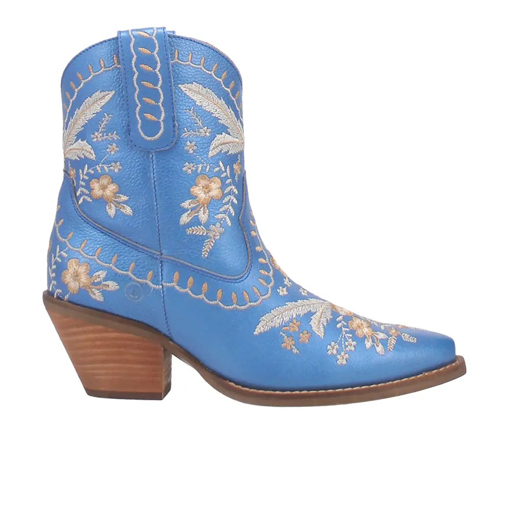 Dingo Womens Primrose Floral Embroidered Metallic Snip Toe Pull On Casual Boots Ankle Mid Heel 2-3" - Blue Dingo Womens Primrose Floral Embroidered Metallic Snip Toe Pull On Casual Boots Ankle Mid Heel 2-3" - Blue