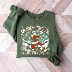 Smashing Through The Snow Sweatshirt, Christmas Baseball Sweatshirt, Christmas Santa Claus Baseball Sweatshirt, Holiday Baseball Family Matching Sweatshirt