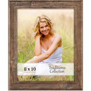 - 8x10 Chestnut Brown Picture Frame - Rustic   - Lightly Distressed Frame for Table Top Display or Wall Mount - Traditions Collection