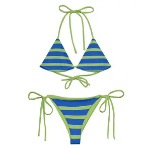 Cool Cucumber Striped Bikini, Green and Blue Bikini Striped ,Hot Girl Summer, Y2K,Coquette