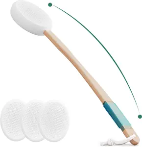 Back Lotion Applicator with 4 Replaceable Pads, Lotion Applicator for Back Self Elderly, Women, Sunscreen Applicator for Cream with 17" Curved Handle Easy to Target Back and Feet, White