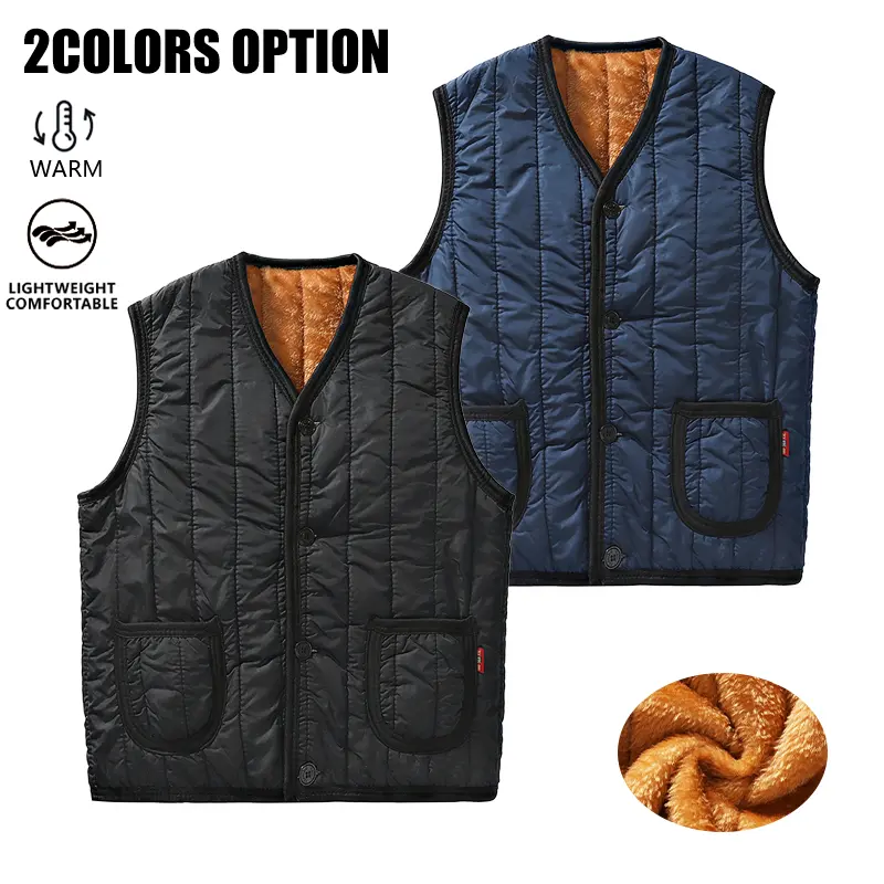 Men's Fleece-Lined Winter Waistcoat - Menswear Casual Stylish Short Top, Cold-Resistant, V-Neck Buttoned, Sleeveless, Versatile for Layering Under or Over Clothing
