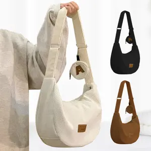 Women's Corduroy Crossbody Bag Medium Crescent Bag Casual Simple Style Shoulder Bag Suitable for Thanksgiving Gifts