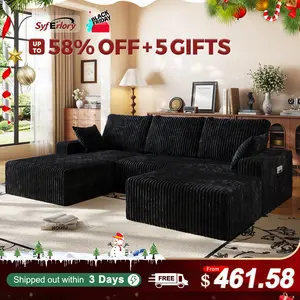 108" Ultra-Soft Flannel Cloud Velvet Modular Couch Sofa with Chaise & Ottoman — Boneless, No-Assembly Sectional with Flexible L/U-Shaped Layout — Deep-Seat 3-Seater for Living Rooms, Apartments & Studios