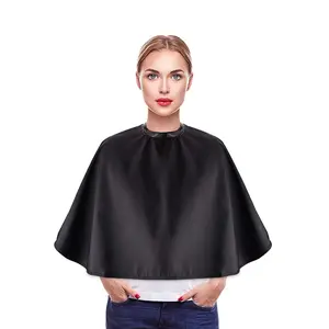Black Makeup Cape, Chemical & Water Proof Beauty Salon Shorty Smock for Clients, Lightweight Comb-out Beard Apron Shortie Makeup Bib Styling Shampoo Cape for Makeup Artist Beautician