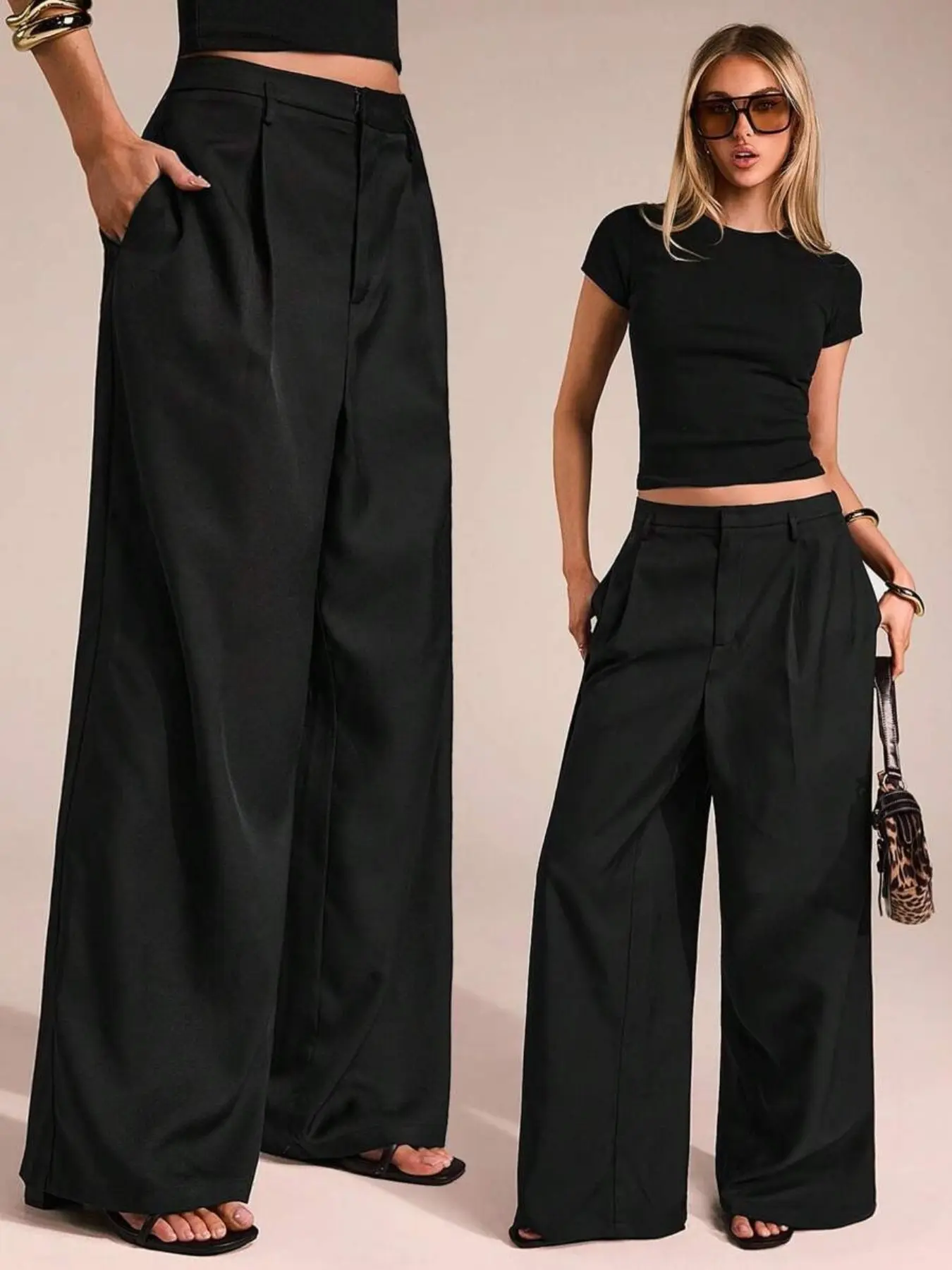 Women's Business Casual Oversized Wide Leg Pants, Office Ladies Loose Baggy Trousers, Long Pants for Professional Women, Western Style Womenswear Clothing