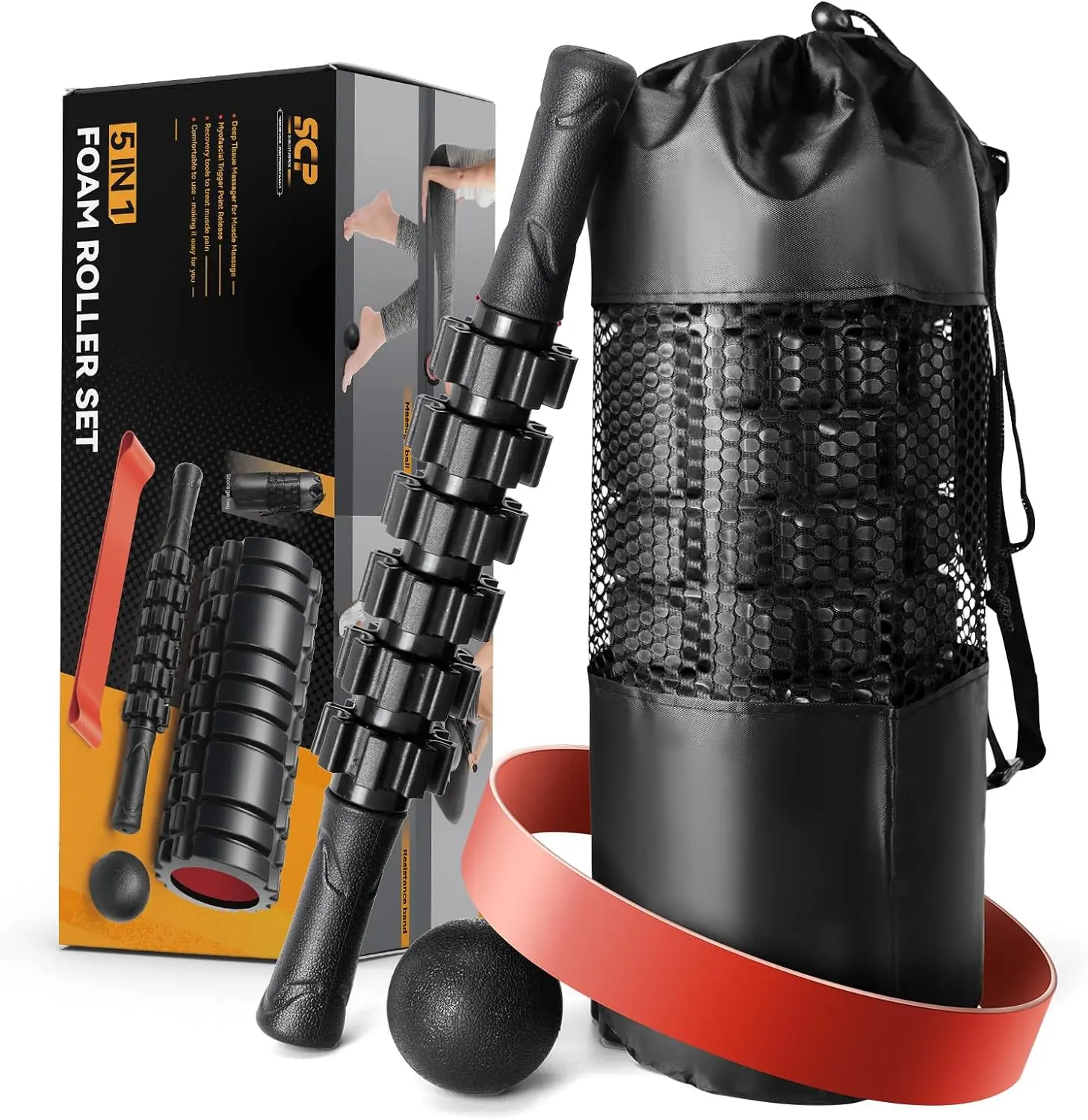 5-in-1 High-Density Patented Trigger Point Foam Roller Set, At-Home & Sweat-Resistant Fitness Tool for Deep Tissue Massage, Includes Massage Ball & Resistance Band - Father’s Day Gift for Home Gym Use, At-Home Foam Rollers, Sweat-Resistant Foam Rollers su