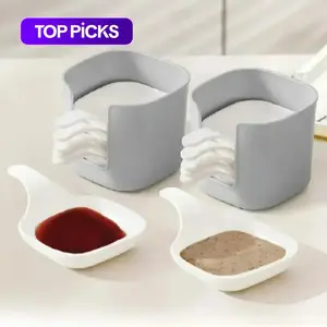 Dipping Sauce Plate & Holder Set, 7 Counts/set Vinegar & Soy Sauce Dish Set Including 6 Seasoning Dishes and 1 Storage Box, Dipping Sauce Plate Set, Kitchen Accessories, Kitchenware