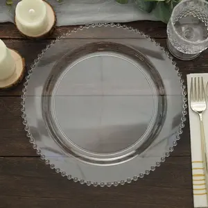 10-Pack Plastic Round Dinner Plates 10" Clear with Beaded Rim - Disposable Party Plates