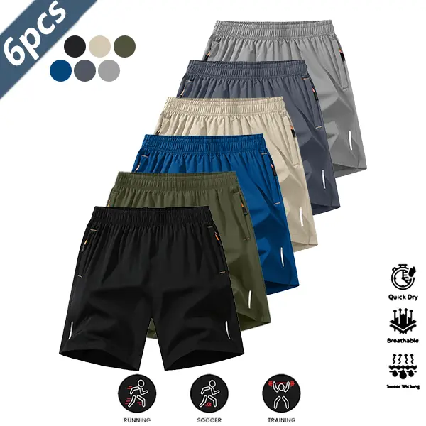 6 Pack Quick Dry Breathable Men's Shorts Casual Sport Style Anti Wrinkle Design Polyester Blend Solid Color Reflective Strips for Running Football Badminton Basketball Ping Pong Weightlifting Gym Workout Men's Shorts Set Shorts