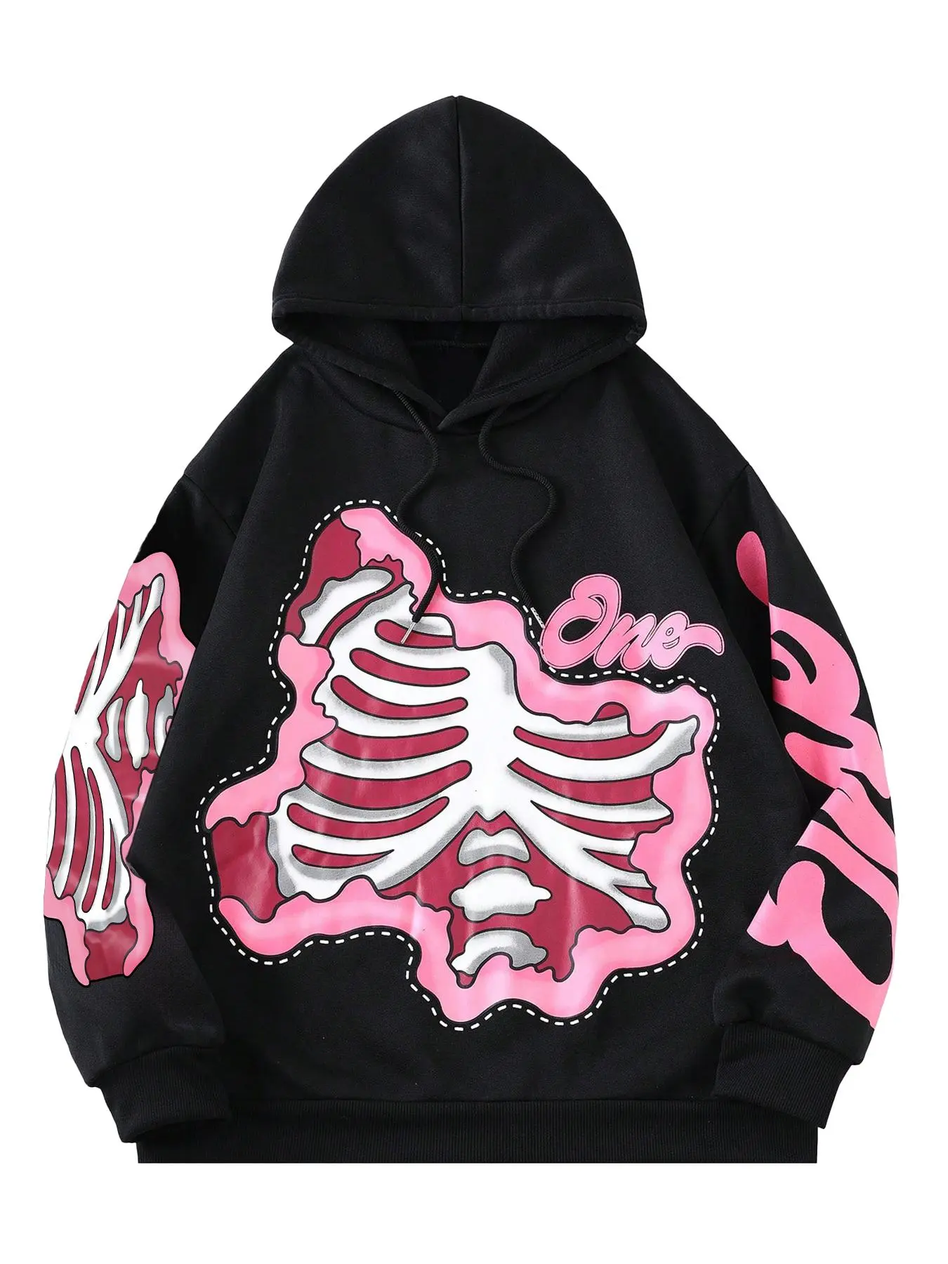 Women's Skeleton Print Drop Shoulder Hoodie, Gothic Rock Hoodie, Fashion Casual Drawstring Hooded Sweatshirt for Daily Holiday Outdoor Wear, Women Clothing for Fall & Winter, Hoodie Print Hoodies