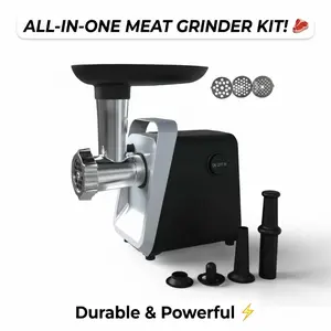 American plug fully automatic stainless steel meat grinder, electric meat grinder, equipped with 1 meat grinding plate, 3 slicing knives, sausage pusher, food pusher, mixing and chopping head and Kube set, powerful stainless steel meat grinder for kitchen