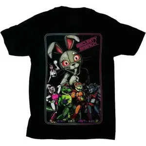 Five Nights at Freddy's Security Breach Vanny & Glamrock Animatronics Graphic T-Shirt, Neon FNAF Group Print, Unisex Casual Cotton Short Sleeve, Streetwear Tee for Gamers, Retro Horror Style