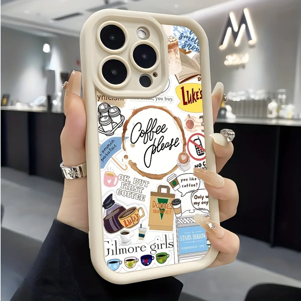 Gilmore Girls Stars Hollow Coffee Please Splicing Sticker Phone Case, Durable TPU Flexible Shell, Anti-scratch Mobile Protector for iPhone 11-18 Pro Max, 17 AIR & Samsung S21-S26 Ultra/Plus Phone Accessories