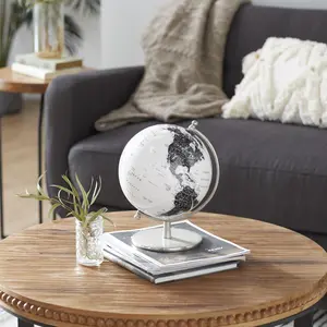 World Map White Aluminum Metal Educational/Geographic Earth Globe