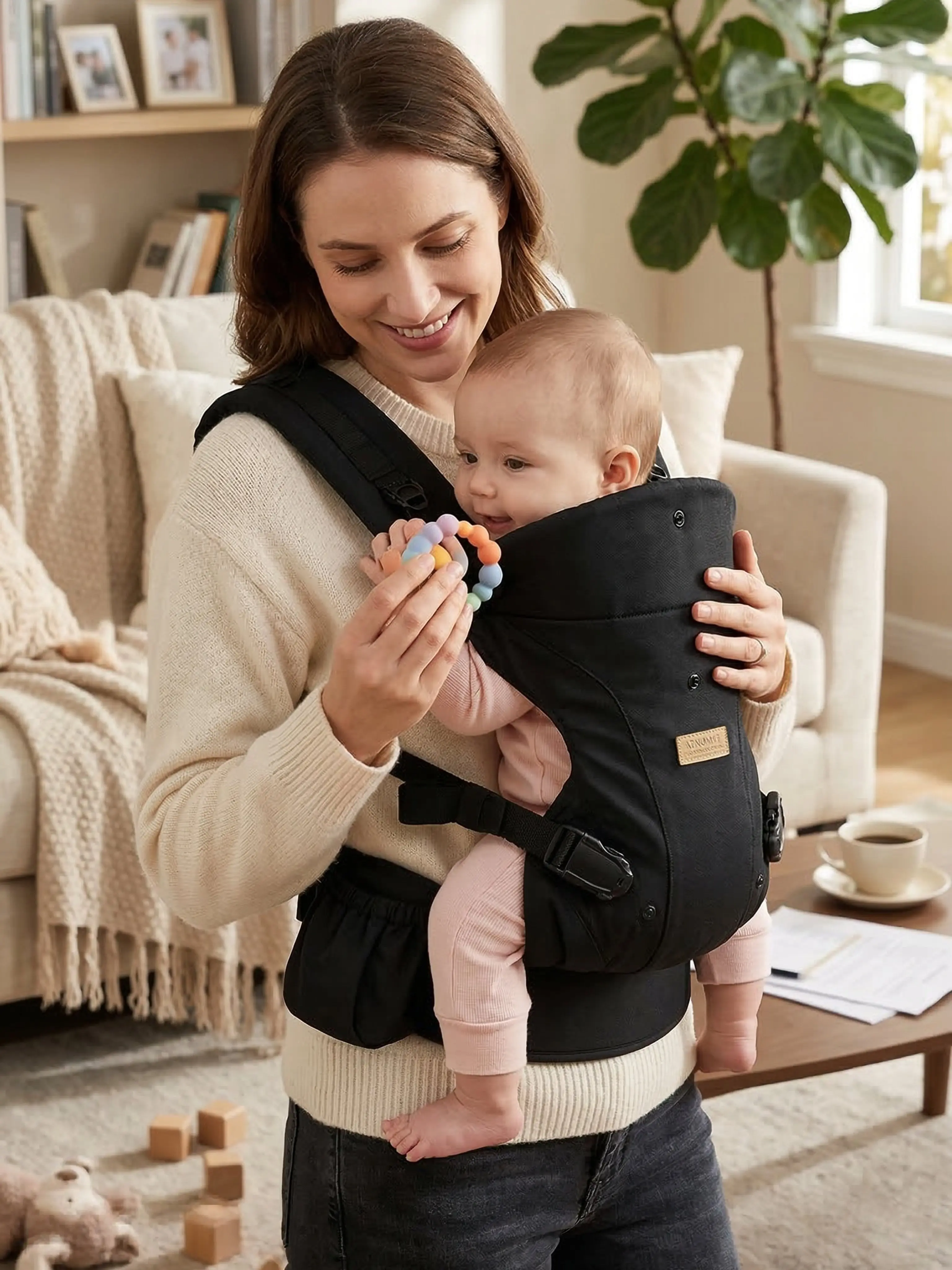 Ainomi Ergonomic Baby Carrier - Adjustable, Lightweight Hands Free, Multi-Position, All-Season, Newborn Sling, Hip Seat, Breastfeeding-Compatible Postpartum Harness (Babywearing, Front-Facing, Baby Travel Gear Accessories), Hands Free Carrier, Newborn Sli