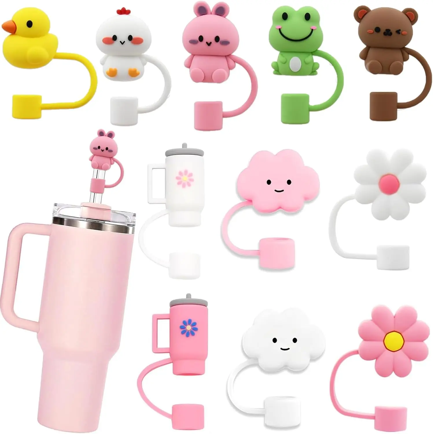 Reusable Silicone Straw Toppers Set - 11pcs Cloudshape, 0.4in Diameter, Splashproof Dishwasher Safe Straw Covers Caps, Dainty Kitchenware Drinkware Accessories, Washable Protection for 20-40oz Tumblers Bottles Handle-Equipped Cups, Birthday Gift Ideas, 0.