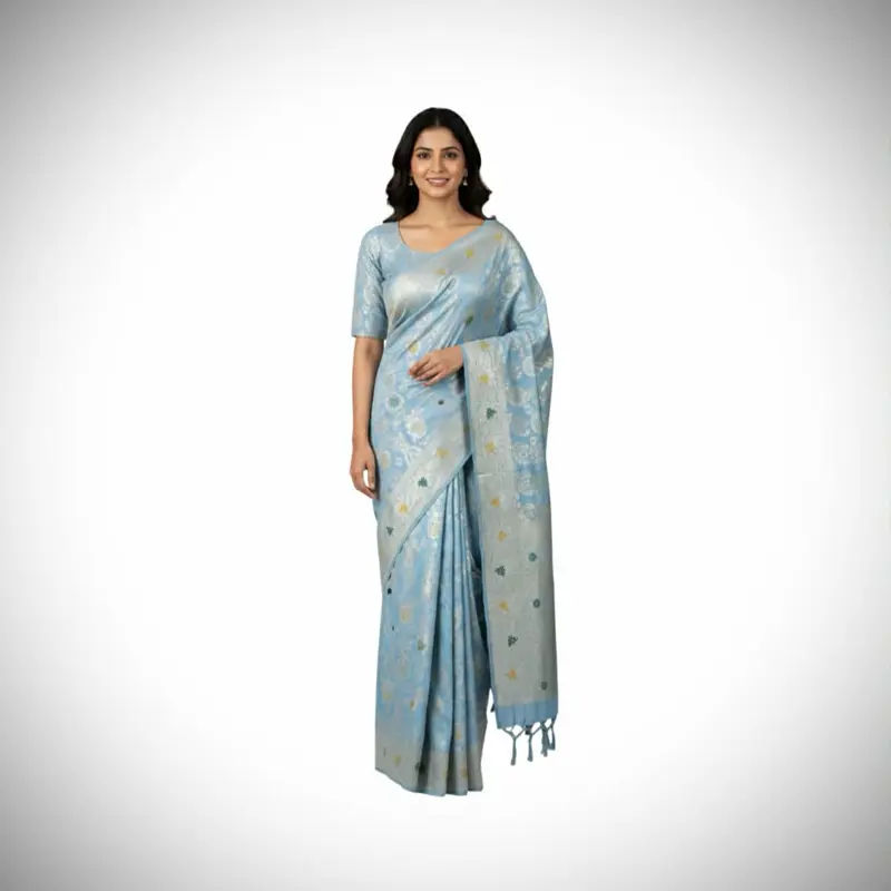 Dola Silk Saree with Blouse Ready to Wear Preplated Saree Set Perfect for Special Occasions and Parties Ethnic Wear Asian Clothing Women's Red with Gold Floral Design