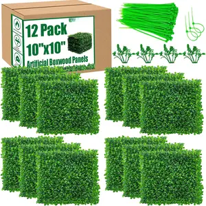 12 count Grass Wall,10"x10" Grass Wall Panels,Artificial Boxwood Panels,Greenery Wall Faux Hedge Grass Panels,Grass Wall Backdrop Panels for Outdoor Indoor Garden Yard Fence