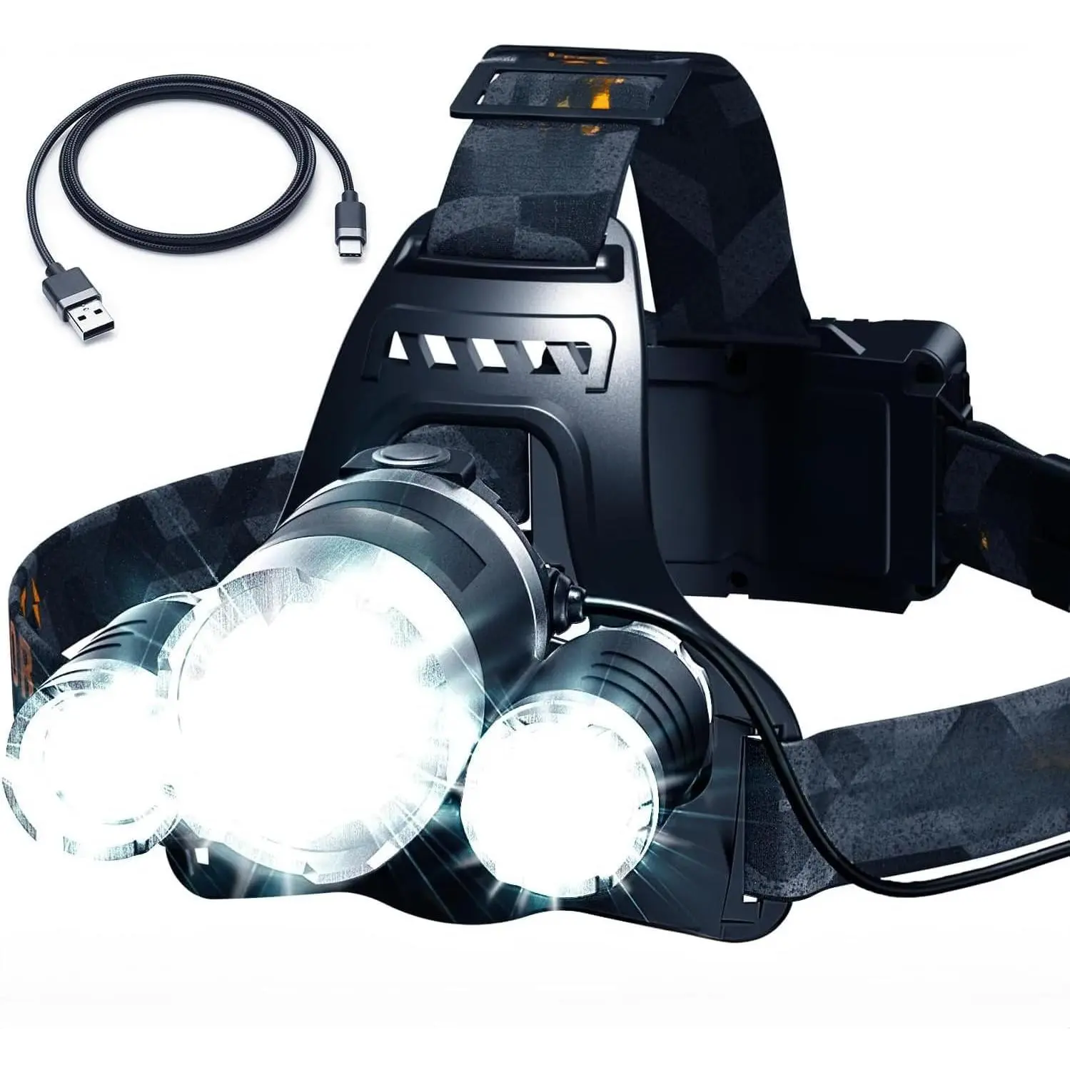 Head Lamp Led Rechargeable Super Bright - USB-C Headlamp for Adults - Head Lights for Forehead - 1080 Lumen Head Flashlight - 10HR Battery for Hardhat, Camping, Hunting, Work