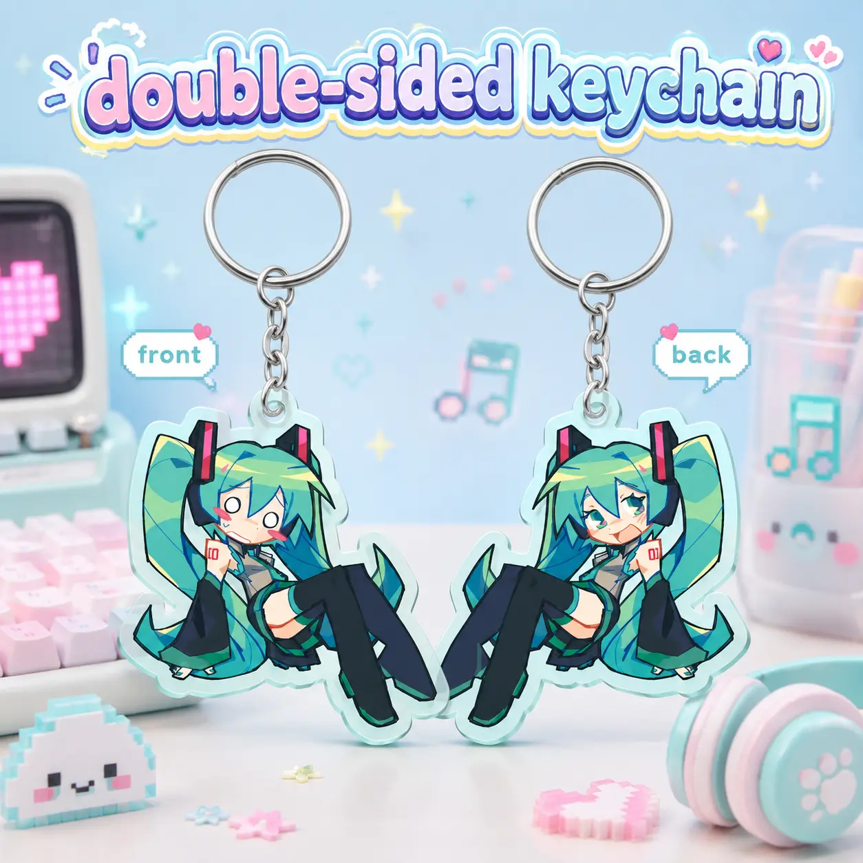 Hatsune Miku Double Sided Acrylic Keychain, Vocaloid Anime Keychain, Cute Bag Charm, Otaku Gift