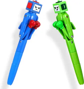 2 PCS Boxing Robot Pen, Funny Ballpoint Pens Novelty Pen with Punching Arm and Crisp Button Sound Blue/Green Colors Gift for Christmas Birthday School Office Smooth Writing