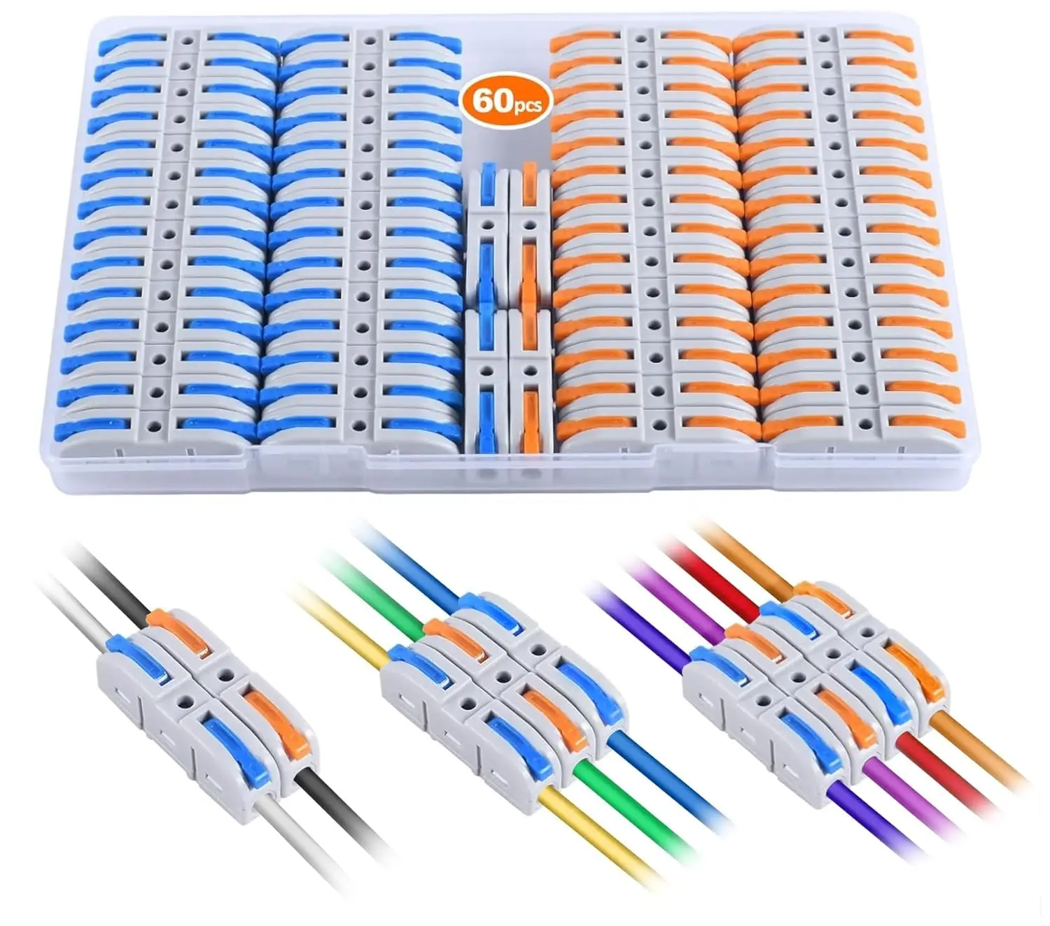 Lever Wire Connectors, HTCELLE 60-Piece Quick Connect Electrical Splicing Kit for Compact Inline Terminals - 28-12 AWG