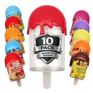 10 Pack Popsicle Style Plastic Storage Containers – Assorted Graphic Designs