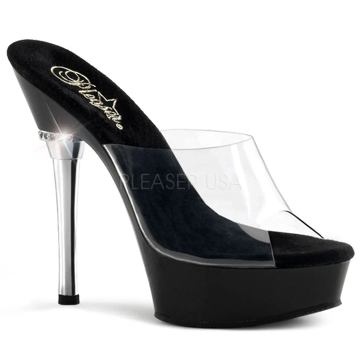 Women's Fashion High Heeled Sandals, 5-in Footwear, ALLURE-601 Clear-Black Shoe