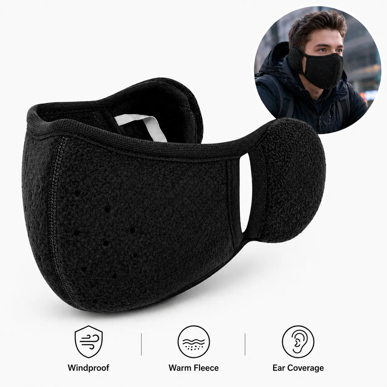 Winter Face Mask with Ear Covers for Cycling, Running & Cold Weather Commuting, Windproof Fleece Face Cover