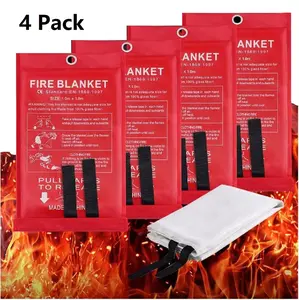 Emergency Fire Blanket - 4 Pack - Fire Suppression for Kitchen, 40” x 40” Fiberglass Fire Blanket for Home，Reusable Fireproof Blanket