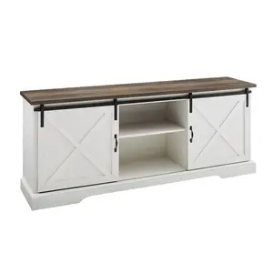 Walker Edison 70 in. Sliding Barn Door TV Console, Reclaimed Barnwood & Brushed White