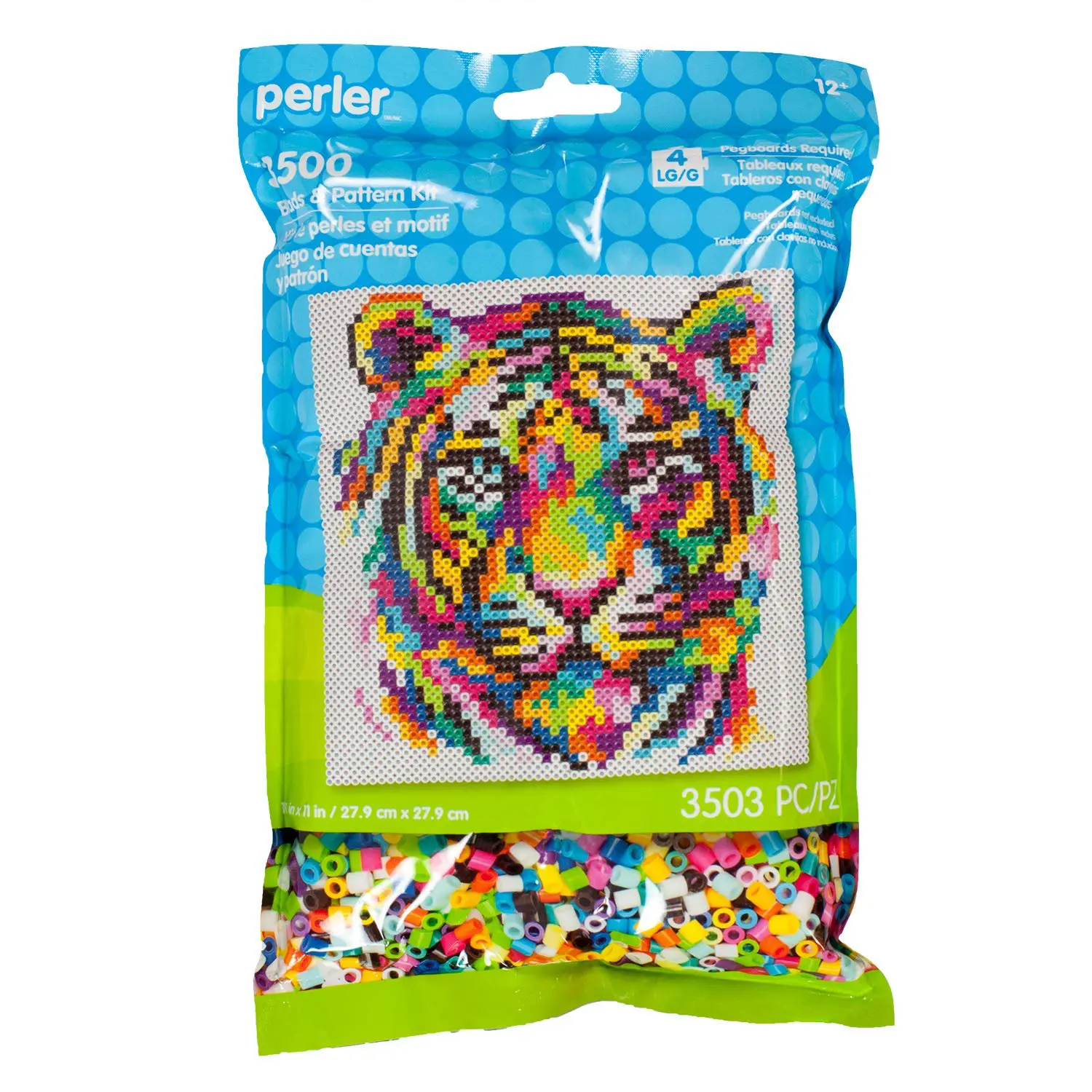 Perler Beads Rainbow Tiger Pattern and Fuse Bead Kit, 11'' X 11'', 3503Pc, Multicolor