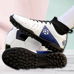 LISM Men'S Fashion Soccer Cleats - White & Blue Accents, Lace-Up Casual Sneakers with Rubber Outsole for All-Day Comfort, Sports & Casual Attire, Soccer Shoes, Allseason Footwear, Modern Sneakers, Durable Sports Shoes