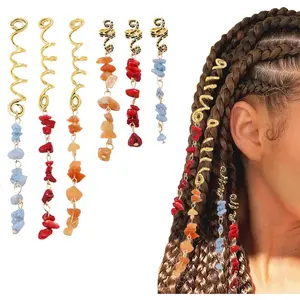 Natural Women Stone Hair Jewelry for Braids and Dreadlocks - Colorful Crystal Pendant Accessories