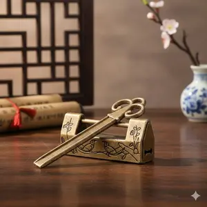 Antique Bronze Padlock, Hand Carved Vintage Decor Lock, Brass Craft Display Piece, Medieval Style Cabinet Jewelry Box Drawer Decorative Accessory, Collectible Gift for Home Wedding