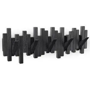 （8 Flip-Down）21 x 7 x 1" Wooden Coat Rack Wall Mounted Sticks Multi Rack Solid Handmade Natural Wood Artwork with 8 Flip-Down Unique Modern Hooks for Coats Bag Hat Umbrella