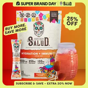 Salud 2-in-1 [Hydration + Immunity] Electrolytes, Immune Support, Dairy & Soy Free - 400mg Electrolytes, 250mg Wellmune, 100mg Elderberry - Healthcare, Vitamin (15 Servings), Coconut, Sugar